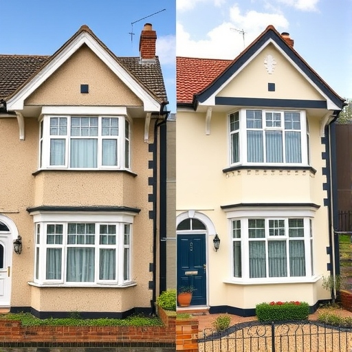 exterior paintwork on a house 'before and after'
